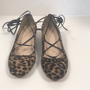 J Crew lace up leopard heels. Size 9.